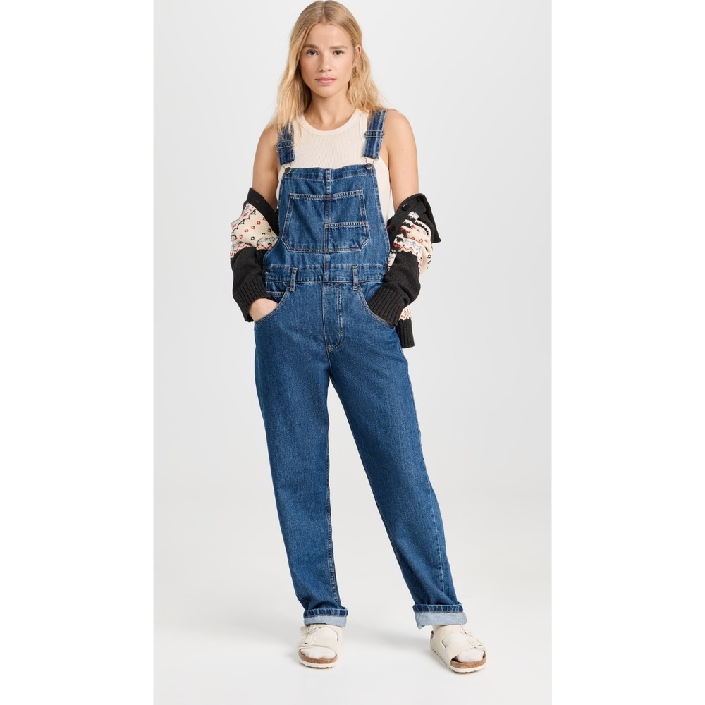 NWT Free People We The Free Ziggy Denim Overalls medium wash size Small